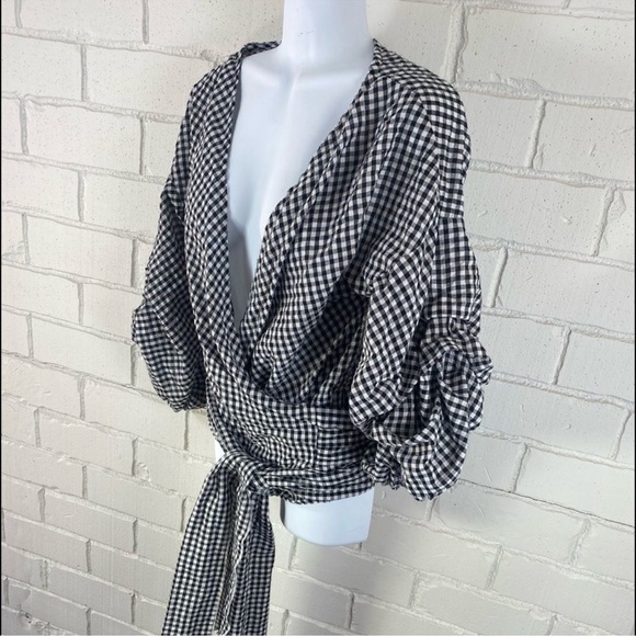 Blue Gingham Wrap Top - Picture 10 of 13